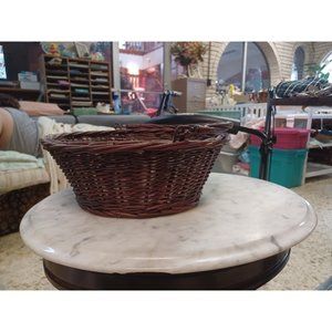 Vintage Woven Basket Small Red Plaid Lining 2 Handles 11" x 6" x 6"